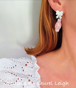 Pink Ginger Jar Pearl Bow Earrings - Chinoiserie jewelry