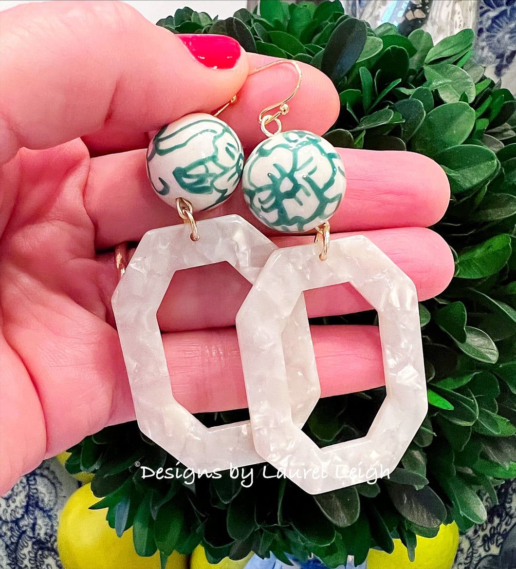 Chinoiserie Octagon Tortoise Earrings - Chinoiserie jewelry