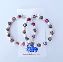 Load image into Gallery viewer, Cloisonné &amp; Pearl Hoop Earrings - Chinoiserie jewelry