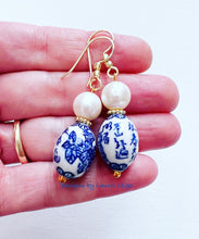 Load image into Gallery viewer, Chinoiserie Freshwater Pearl Drop Earrings - Chinoiserie jewelry