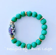 Load image into Gallery viewer, Chinoiserie Bead Statement Bracelet - Kelly Green - Ginger jar
