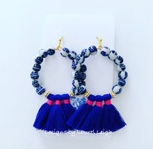 Load image into Gallery viewer, Chinoiserie Beaded Tassel Hoop Earrings - Royal &amp; Pink - Ginger jar