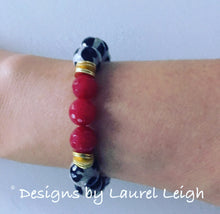 Load image into Gallery viewer, Black, White &amp; Red Tibetan Agate Gemstone Statement Bracelet - Designs by Laurel Leigh