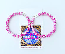 Load image into Gallery viewer, Pink &amp; White Chinoiserie Floral Beaded Hoops - Chinoiserie jewelry