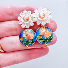 Load image into Gallery viewer, Cloisonné Pearl Daisy Cameo Earrings - Chinoiserie jewelry