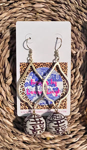 Brown Double Happiness Drop Earrings - Chinoiserie jewelry