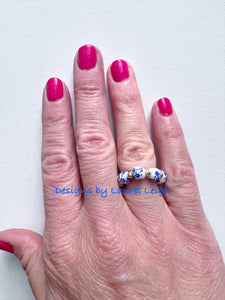 Blue & White Chinoiserie Floral Beaded Ring - Chinoiserie jewelry