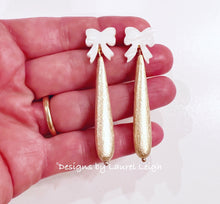 Load image into Gallery viewer, Pearl Bow Gold Drop Earrings - Chinoiserie jewelry