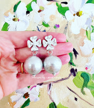 Load image into Gallery viewer, Silver Dogwood &amp; Pearl Drop Earrings - Chinoiserie jewelry