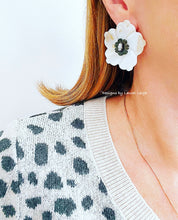 Load image into Gallery viewer, White &amp; Silver Cameo Pearl Flower Earrings - Chinoiserie jewelry