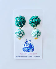 Load image into Gallery viewer, Green Floral Chinoiserie Hydrangea Drop Earrings - Chinoiserie jewelry