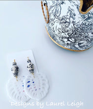 Load image into Gallery viewer, Chinoiserie Tropical Monstera Leaf Statement Earrings - Black &amp; White - Ginger jar