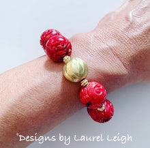 Load image into Gallery viewer, Chunky Red &amp; Gold Bamboo Coral Statement Bracelets - Ginger jar