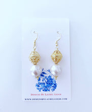 Load image into Gallery viewer, Filigree and Pearl Drop Earrings - Gold - Ginger jar