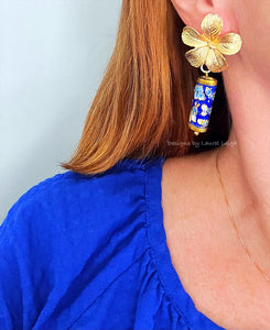 Chinoiserie Blue Cloisonné Floral Earrings - Chinoiserie jewelry