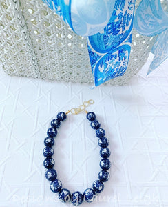 Blue and White Chunky Chinoiserie Double Happiness Statement Necklace - Adjustable Length - Ginger jar