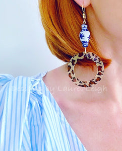 Chinoiserie Ginger Jar Animal Print Acrylic Hoops - 4 Styles - Ginger jar