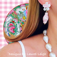 Load image into Gallery viewer, Pink Ginger Jar Floral Pearl Earrings - Chinoiserie jewelry