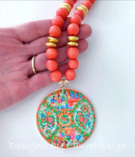 Load image into Gallery viewer, Rose Medallion Chinoiserie Pendant Necklace - Orange - Ginger jar