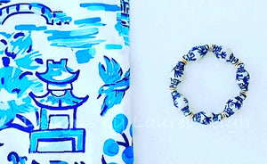 Chinoiserie Ginger Jar Beaded Bracelet - Blue & White - Designs by Laurel Leigh