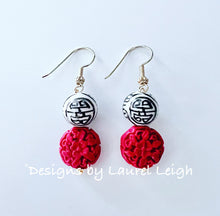 Load image into Gallery viewer, Red &amp; Black Chinoiserie Cinnabar Earrings - Chinoiserie jewelry