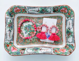 Rose Pink Chinoiserie Bead Bracelet - Ginger jar