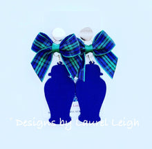 Load image into Gallery viewer, Chinoiserie Chic Ginger Jar Statement Earrings - Tartan Plaid Bows - Ginger jar