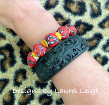 Load image into Gallery viewer, Red, Black &amp; White African Glass Statement Bracelet - Ginger jar