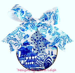 Blue Willow RIBBON BOW UPGRADE for Ornament Purchase - Chinoiserie jewelry