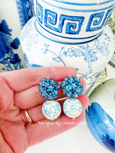 Load image into Gallery viewer, Blue Hydrangea Blossom Drop Earrings - Chinoiserie jewelry