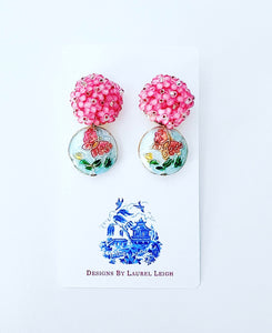 Cloisonné Hydrangea Blossom Earrings - Chinoiserie jewelry
