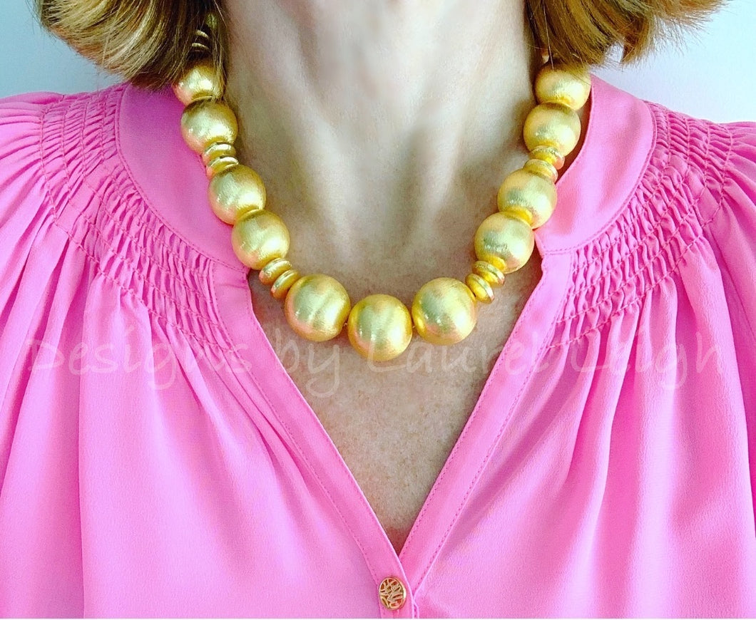 Chunky Gold Bead Statement Necklace - Ginger jar