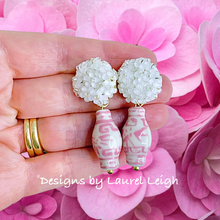 Load image into Gallery viewer, Hydrangea Blossom Ginger Jar Earrings - Pink - Chinoiserie jewelry