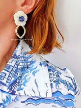 Load image into Gallery viewer, Gold Scalloped Floral Chinoiserie Earrings - Chinoiserie jewelry