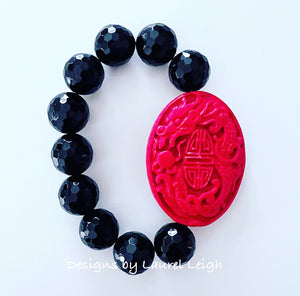 Chinoiserie Red & Black Gemstone Bracelet - 2 Styles - Chinoiserie jewelry