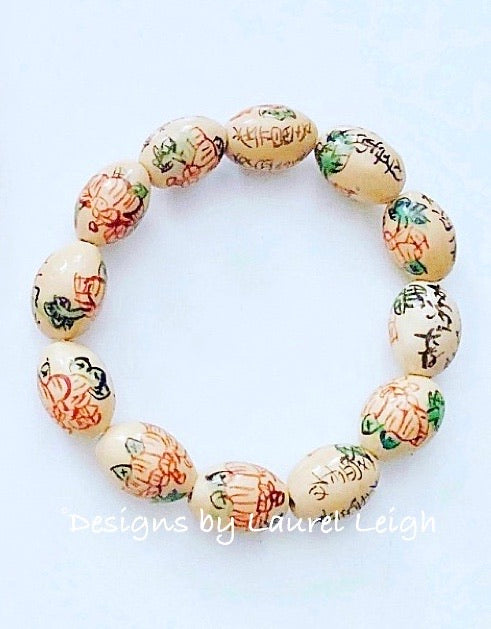 Chinoiserie Floral Calligraphy Bead Statement Bracelet - Ginger jar