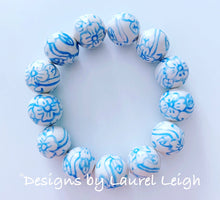 Load image into Gallery viewer, Chinoiserie Wedgwood Blue and White Chunky Floral Statement Bracelet - Ginger jar