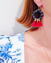 Load image into Gallery viewer, Chinoiserie Beaded Hoop Tassel Earrings - Red - Chinoiserie jewelry