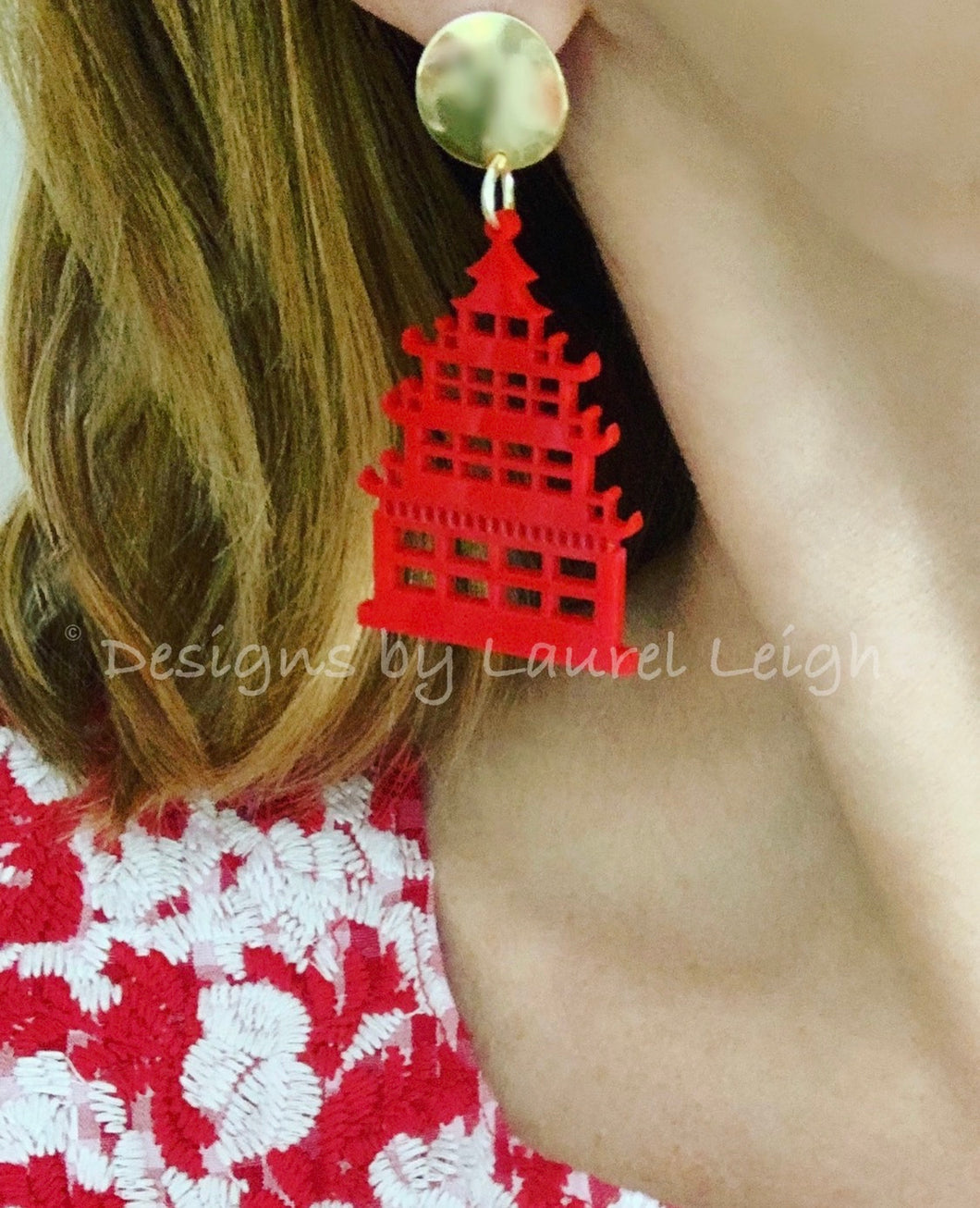 Chinoiserie Chic Pagoda Earrings - Red or Royal Blue - Ginger jar