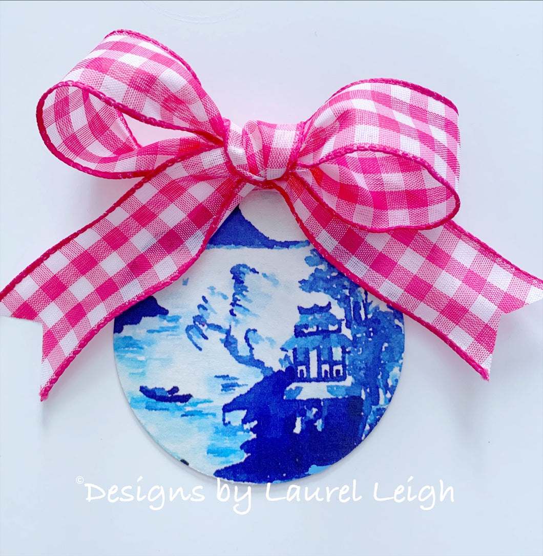 Blue and White Chinoiserie Christmas Ornament- 4” Canton Watercolor Art Pattern - Ginger jar