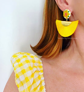 Yellow Cloisonné Fan Tassel Earrings - Chinoiserie jewelry