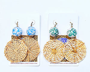 Chinoiserie Rattan Floral Drop Earrings - Chinoiserie jewelry
