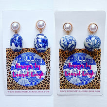 Load image into Gallery viewer, Chinoiserie Pearl Post Earrings - Chinoiserie jewelry