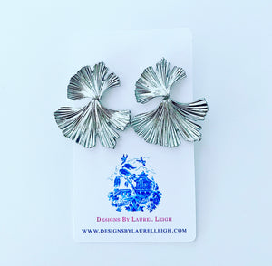 Silver Ginkgo Leaf Earrings - Chinoiserie jewelry