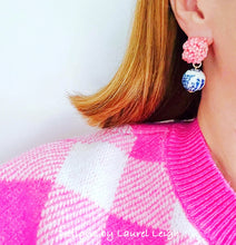 Load image into Gallery viewer, Chinoiserie Pink Hydrangea Blossom Earrings - Chinoiserie jewelry