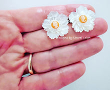 Load image into Gallery viewer, Orange &amp; White Floral Cameo Pearl Studs - Chinoiserie jewelry