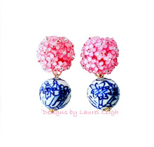 Load image into Gallery viewer, Chinoiserie Pink Hydrangea Blossom Earrings - Chinoiserie jewelry