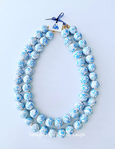 Wedgwood Blue & White Chinoiserie Double Strand Statement Necklace - Chinoiserie jewelry