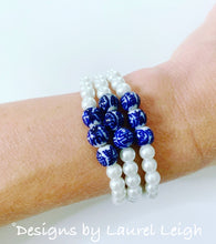 Load image into Gallery viewer, Dainty Chinoiserie Pearl Bracelet Stack - Set of 3 - Blue and White - Ginger jar
