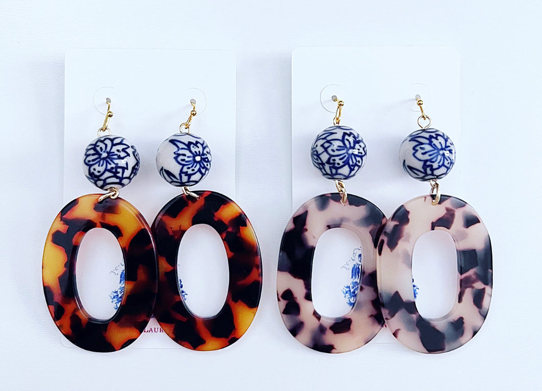 Chinoiserie Tortoise Large Oval Earrings - Chinoiserie jewelry